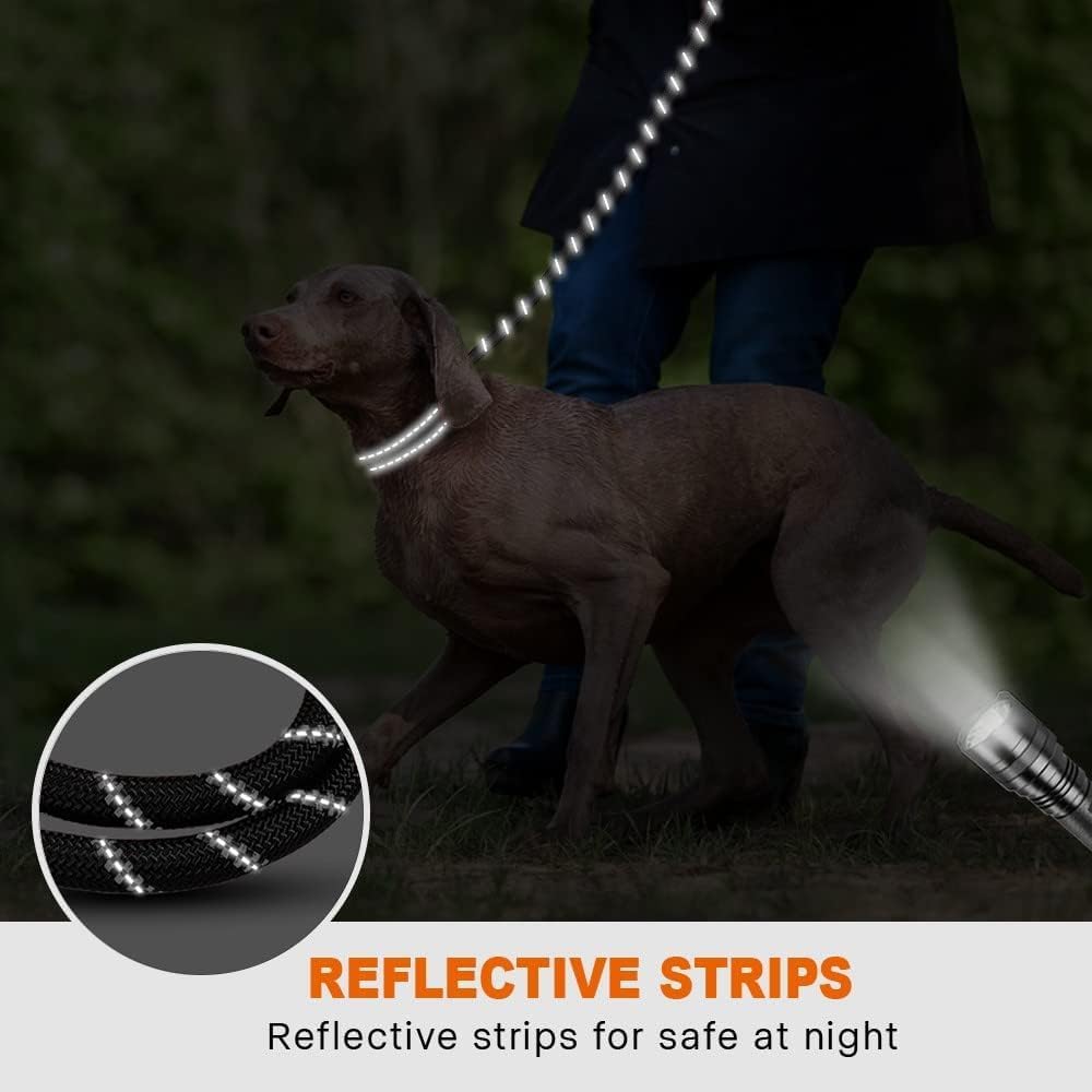Rope Dog Leash 6 FT with Comfortable Padded Handle, Highly Reflective Threads Leash and Anti-Tangle Clip for Walking