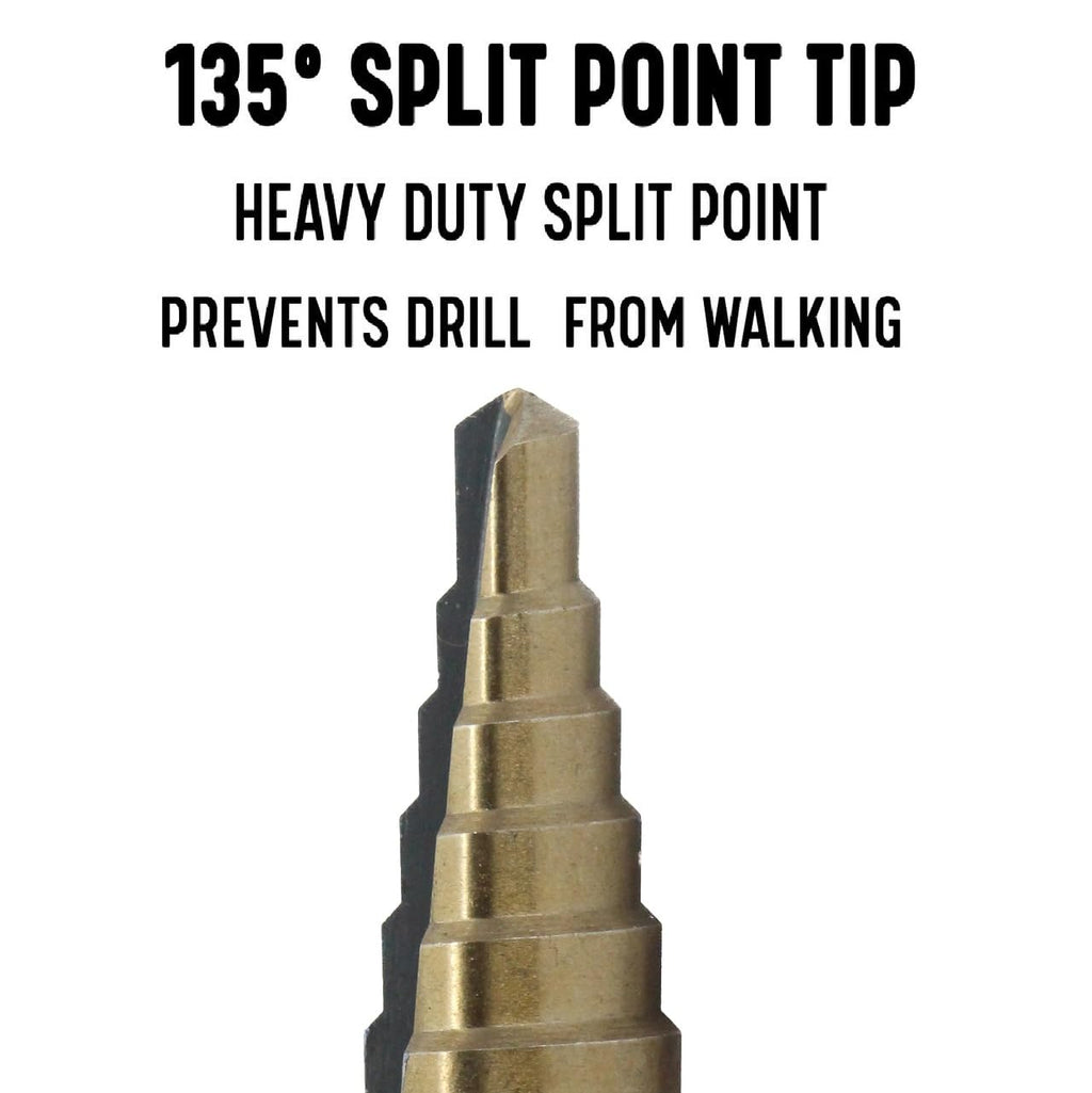 Drill America #1 HSS Black & Gold Step Drill Bit with Quick Change Hex Shank (1/8"- 1/2 by 1/32")