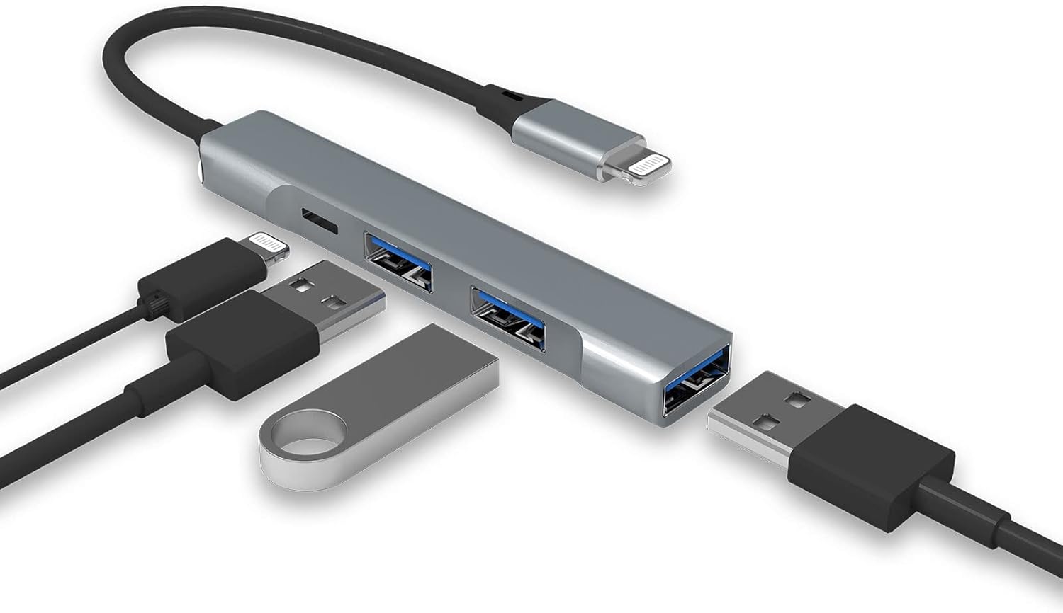 Lightning to USB Hub [Apple MFi Certified] 4-in-1 USB OTG Hub with 3 USB3.0 Port and Fast Charging Port for