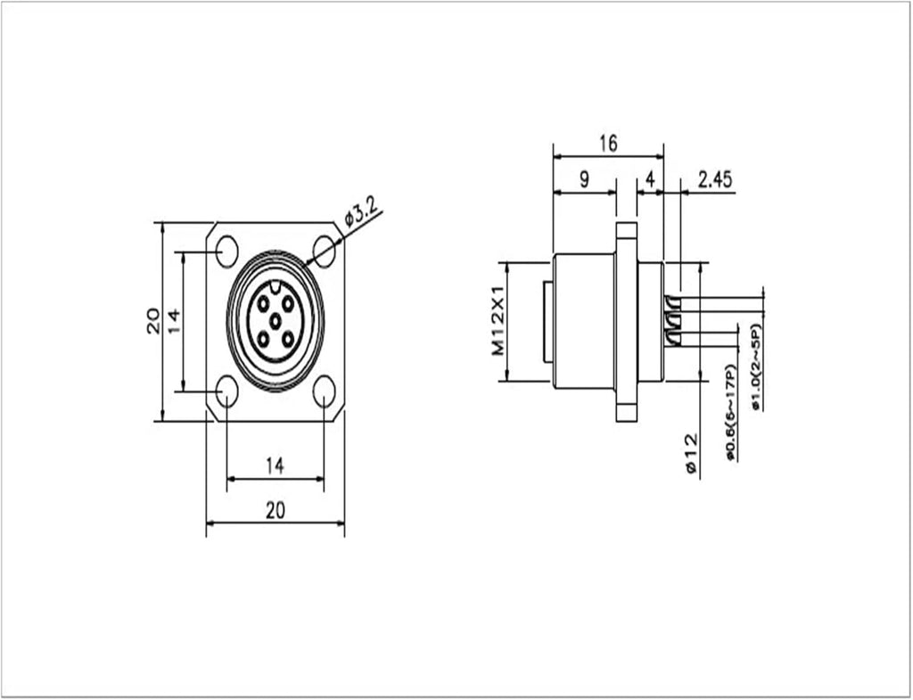 M12 Sensor Connector Solder Socket Panel Mount Waterproof 2 3 4 5 6 8 12 17pin M12 Square Socket Connector(Panel Mount_Male_100PCS+Above_4P-D Code)