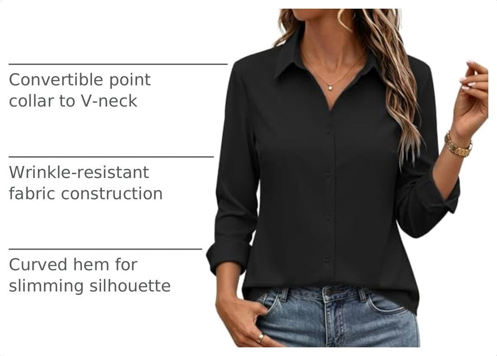 Button Down Shirts for Women Long Sleeve Blouse Casual Business Tops