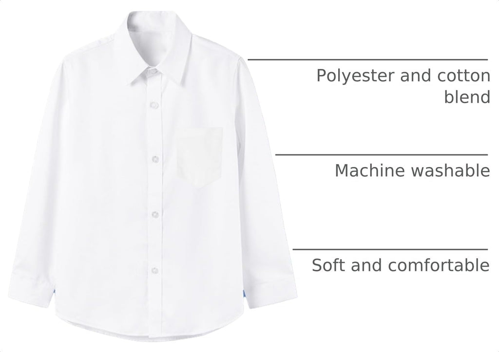Boys' Long Sleeve Classic Shirt Button Down Shirt Single Chest Pocket White