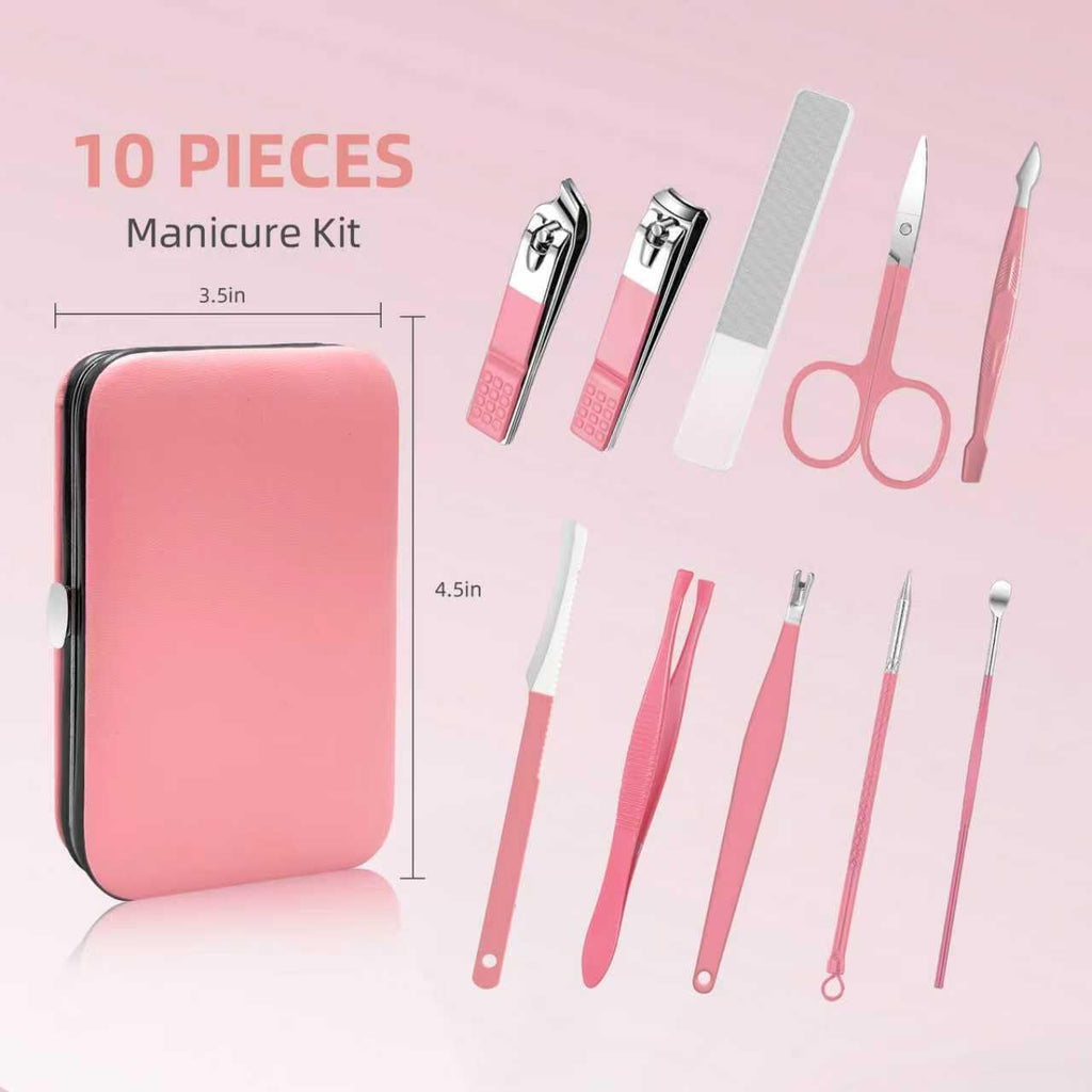 10 in 1 Manicure kit for Women Professional Pink Nail kit, Fingernail and Toenail Clipper Cutters and Personal