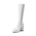 Women's Gogo Knee High Chunky Heel Boots,Size 11,White-Pat