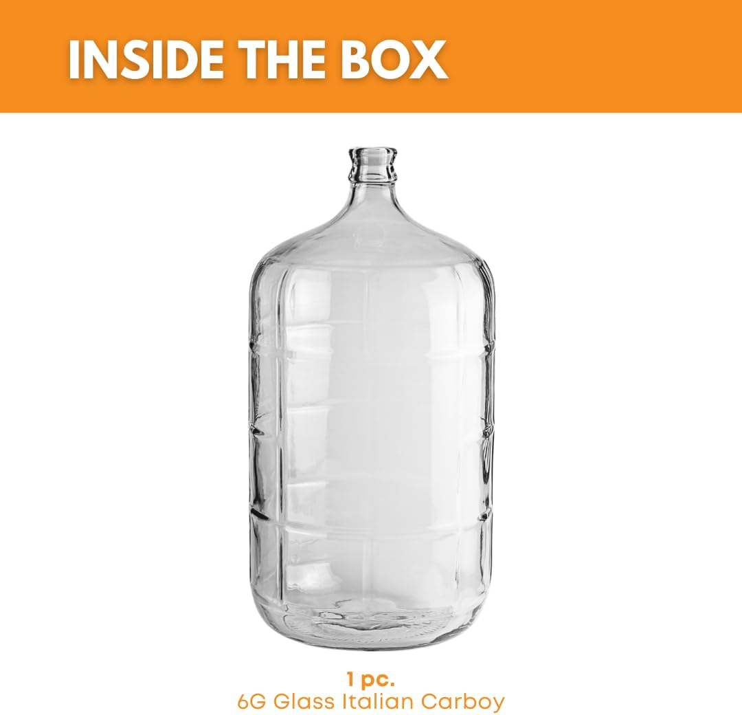 Clear Italian 6 Gallon Carboy for Wine, Beer and Kombucha Fermentation | Reusable 6 Gallon Glass Carboy for home