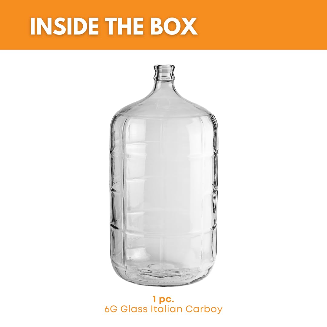 Italian 6 Gallon Carboy for Wine, Beer and Kombucha Fermentation | Clear 6 Gallon Glass Carboy for home brewing and