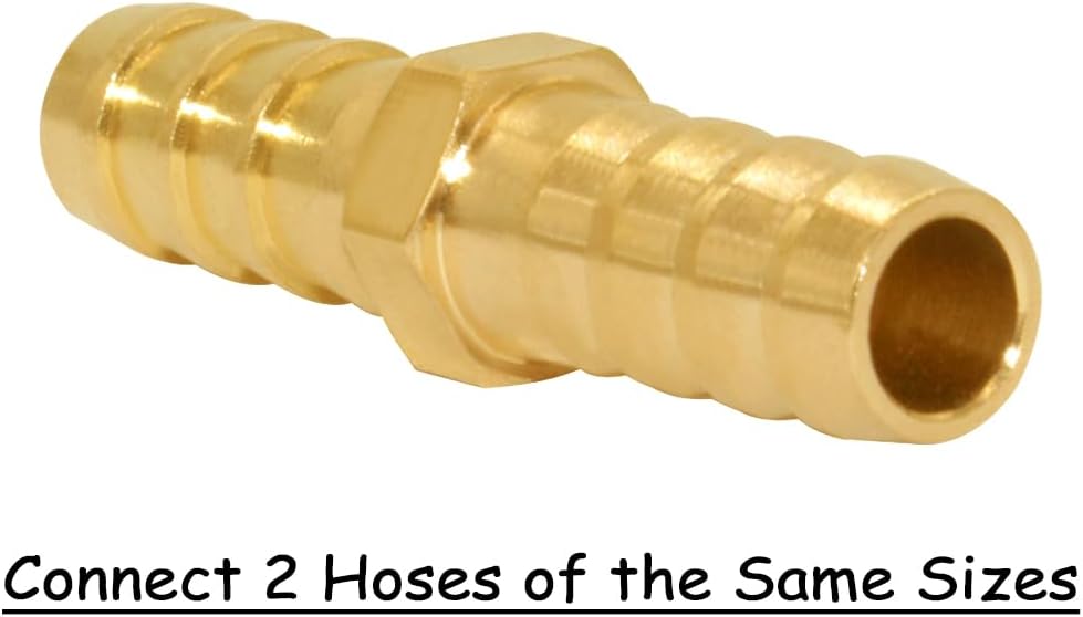 Uenede Brass 1/4" Barb Straight Splicer Mender Hose Barbed Fittings, 8PCS