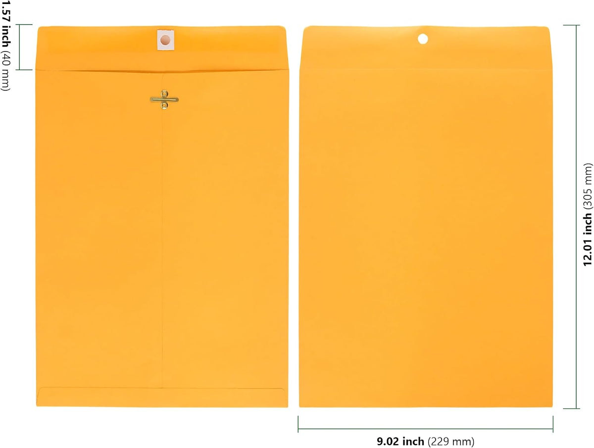125 Pcs 9 x 12 Inch Clasp Envelopes, 28lb