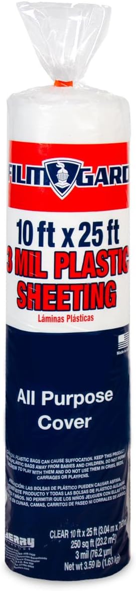 626134 Consumer Plastic Sheeting 10' Width X 25' Length X 3 mil thick, Clear