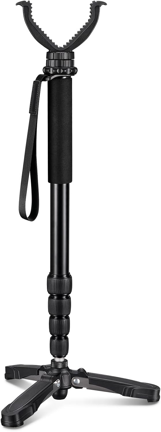 Hunting Monopod Shooting Stick Tripod Gun Rifle Crossbow Rest | Tiltable and Horizontally Rotatable Tri-Stand Tripod