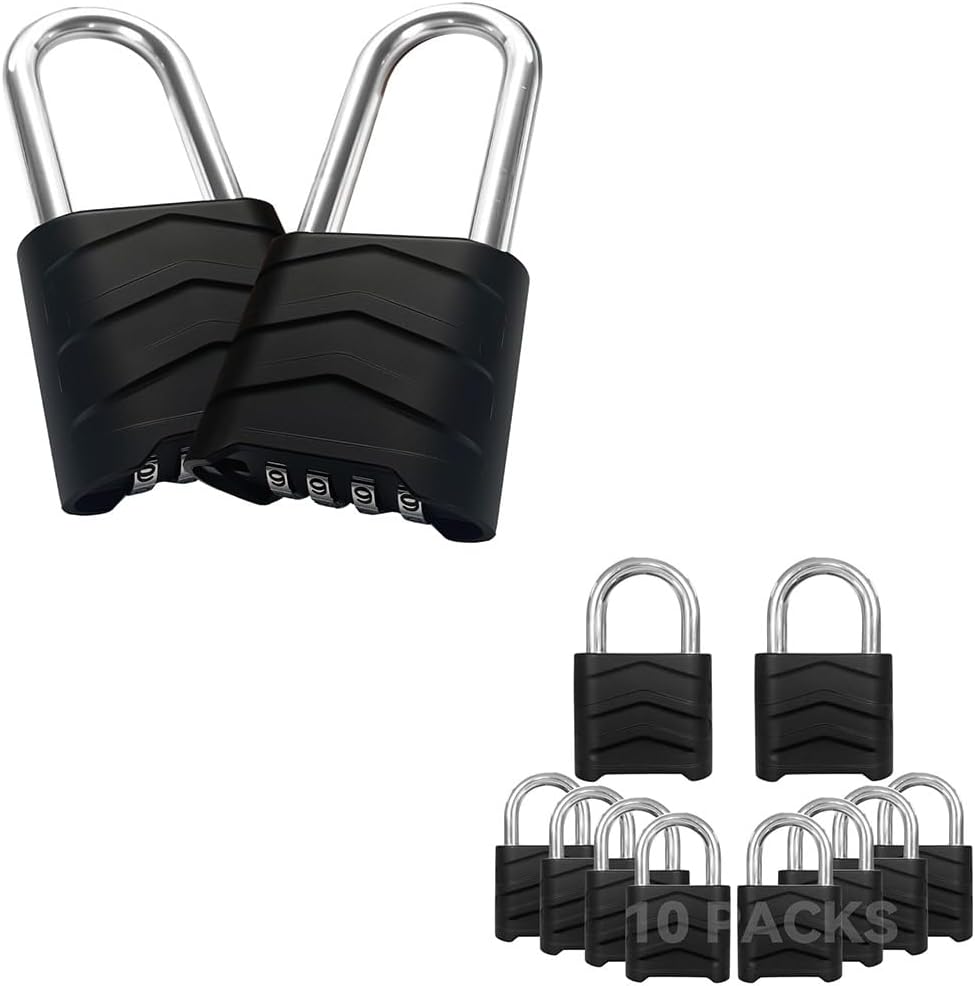 Combination Padlock Bundle – 2 Extra Long Shackle + 10 55mm Weatherproof Uncuttable for Home/Warehouse