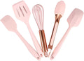 Rose Gold And Pink Kitchen Utensil Small Five-Piece Set Mini Silicone Kids Kitchen Tools Whisk Spatula Tongs Spoon