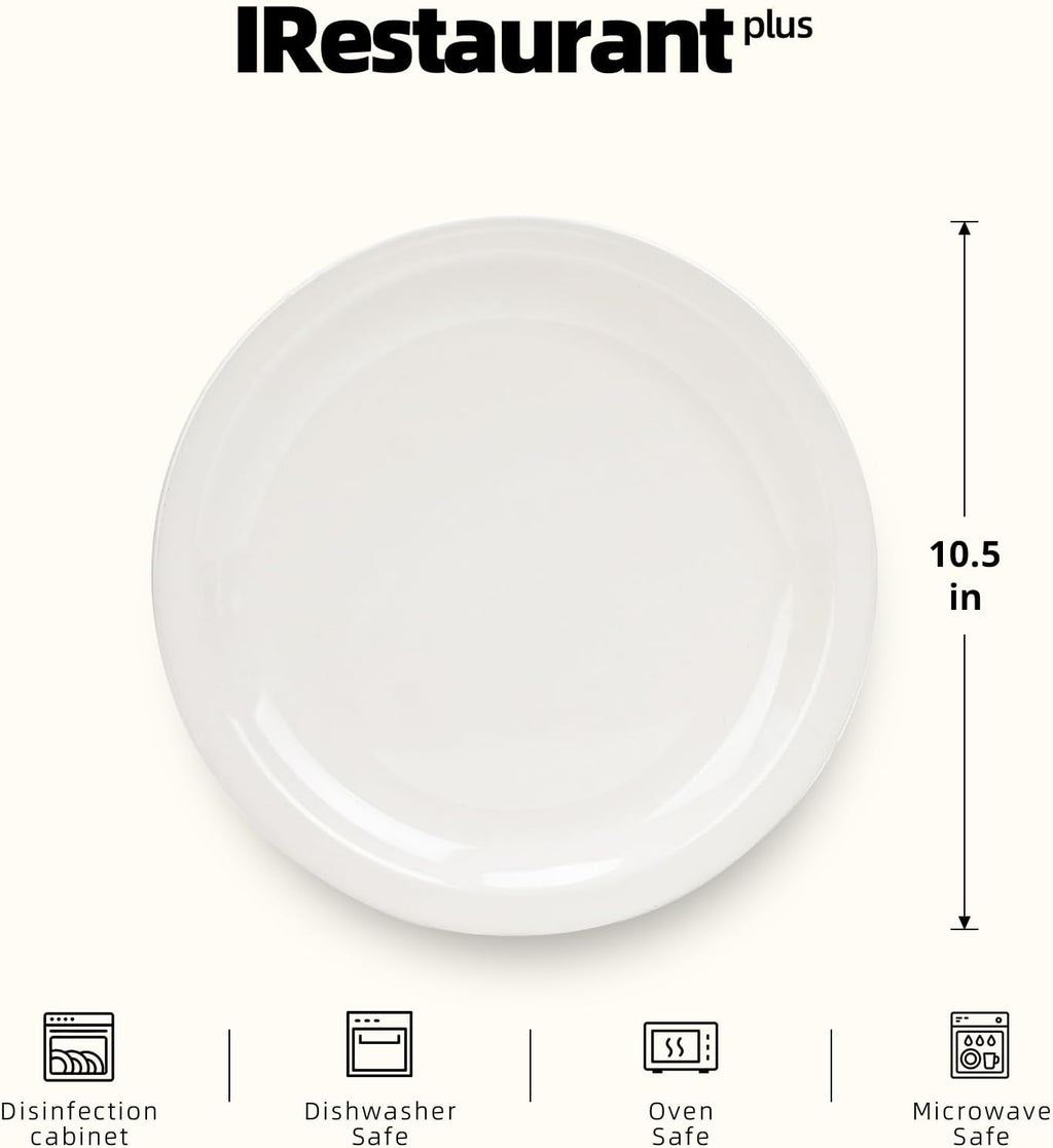 Stoneware Narrow Rim Commercial Grade Dinnerware America White, Dinner Plate 10.5", Case of 12