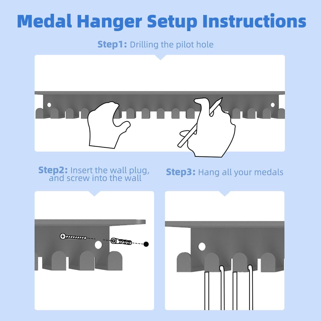Medal Hanger Ribbon Holder Wall Metal Rack Organizer Awards Ribbon Cheer Gymnastics Soccer Runner Medals