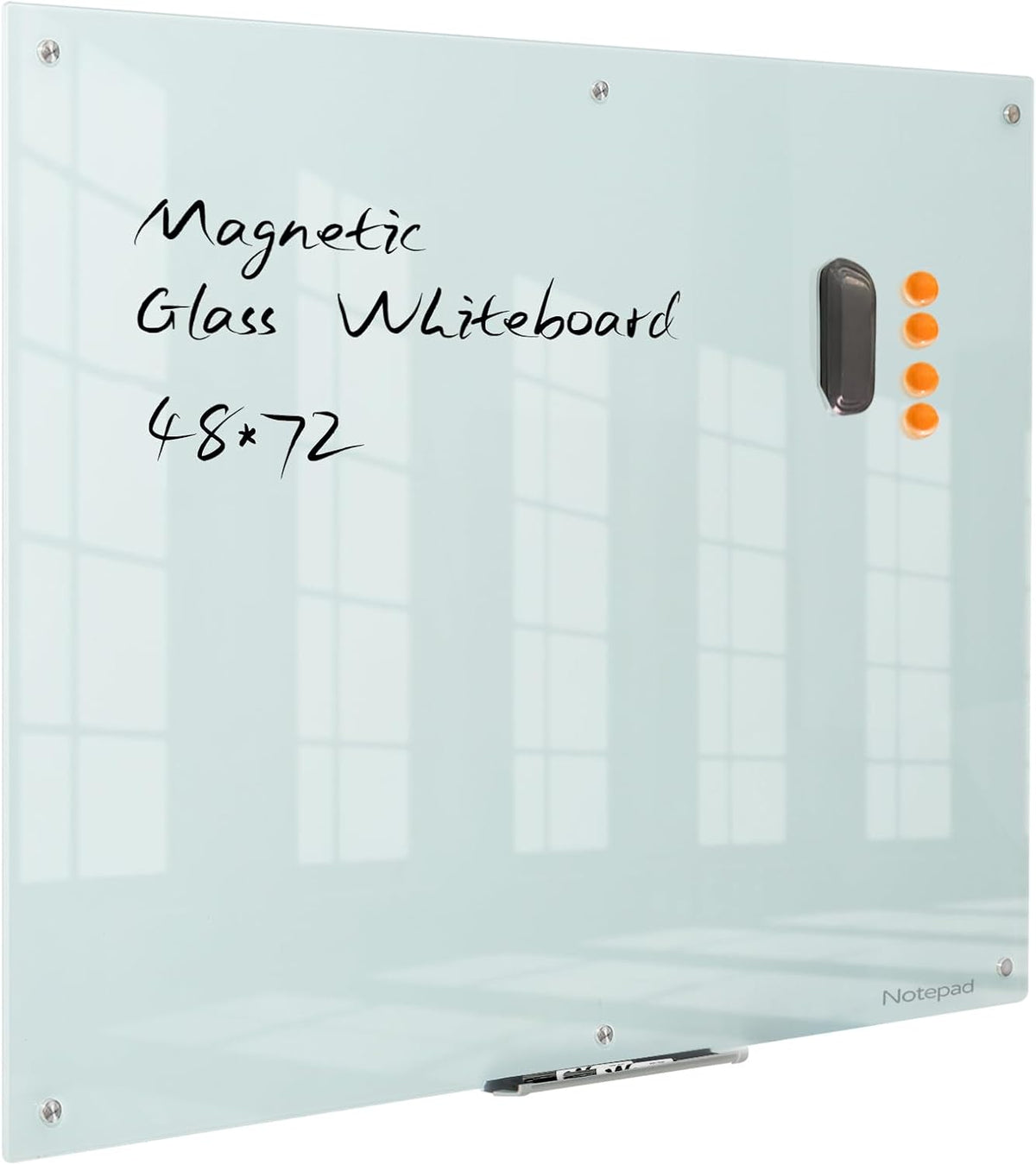 Glass Whiteboard 48 * 72Inches Magnetic Wall Mounted Glass Whiteboard, Large Frameless Glass White Board for Wall