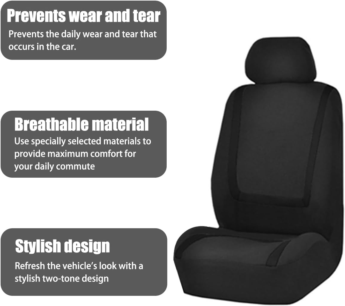 Car Seat Covers Full Set, Breathable Premium Cloth Automotive Seat Cover, Universal Front and Rear Seat Covers, Easy