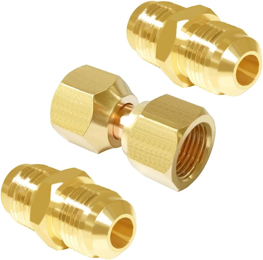 Joywayus 6 Pcs Brass 3/8" Flare Tube Fitting Kit Coupling Gas Union Adapter