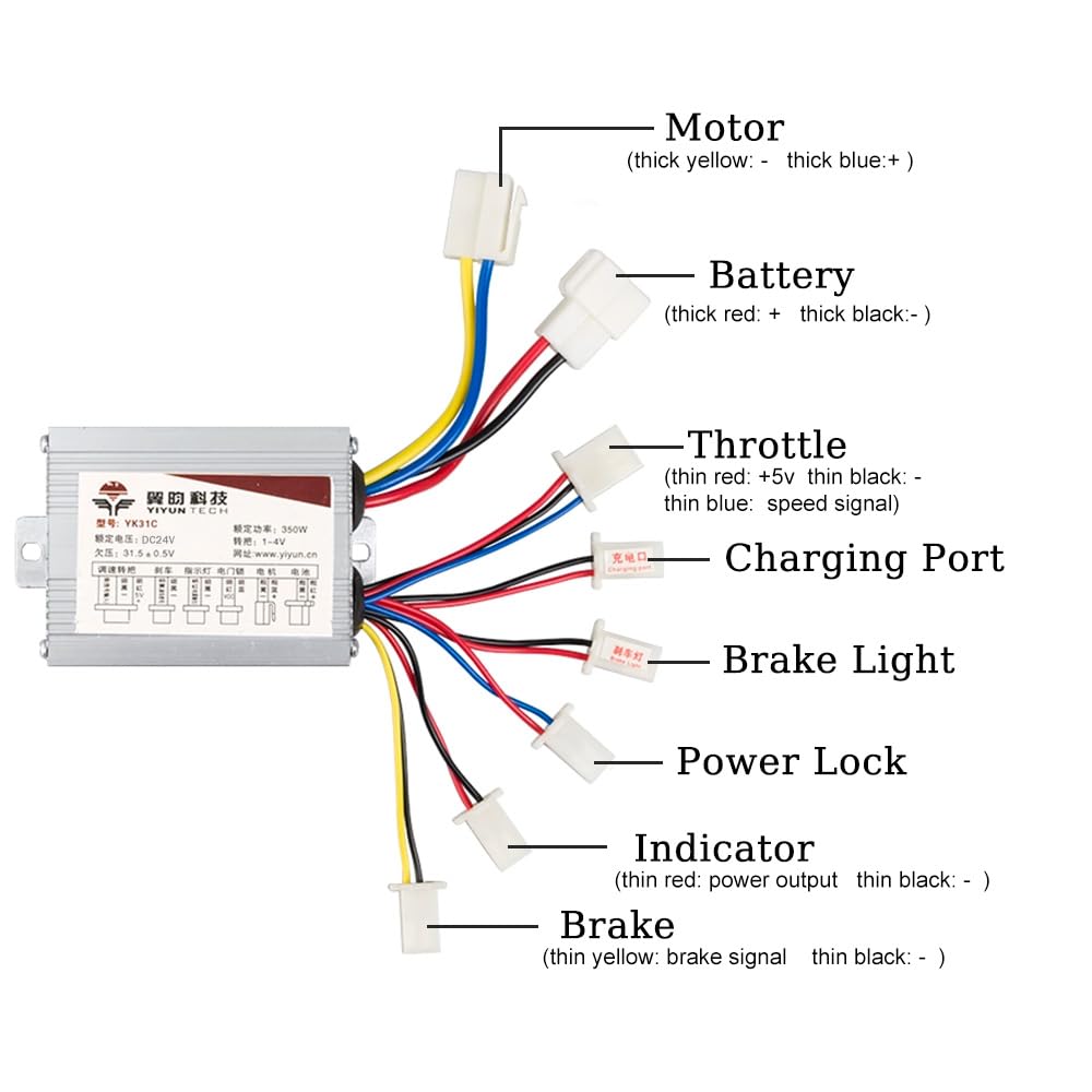 24V 350W Brushed Electric Motor Kit, Speed Controller, Throttle with Key