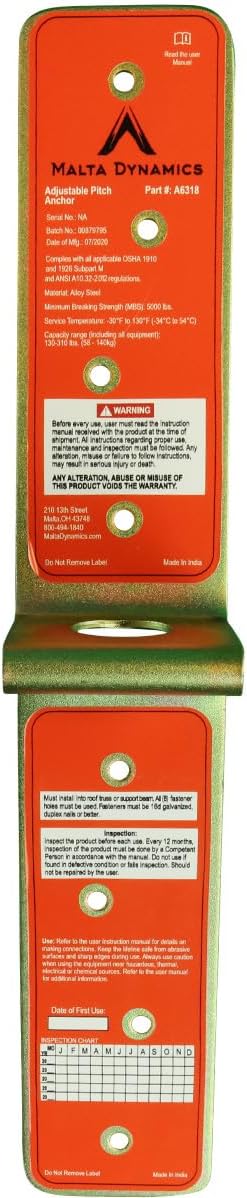 Single Use Disposable Roof Anchor, Lightweight, OSHA Compliant, Easy to Install (1 Pack)