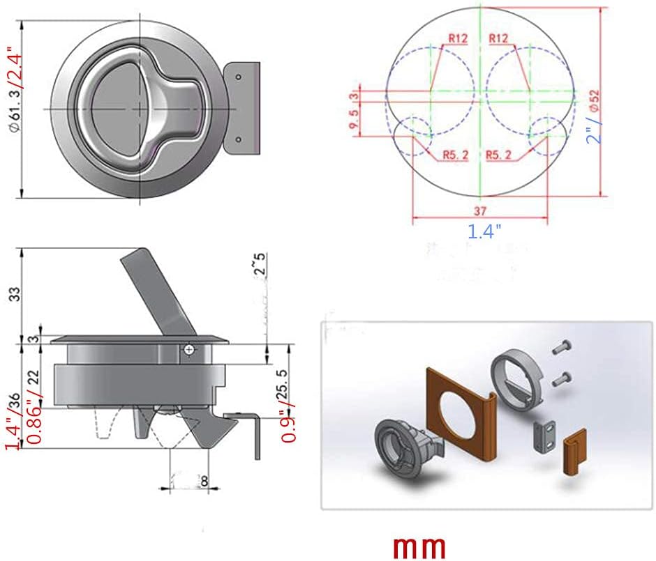 4 PCS Flush Pull Hatch Latch Round Slam Latch for RV Boat Deck 1/4" Door Cabinet Door Locking Style Marine Flush Pull Latch Black