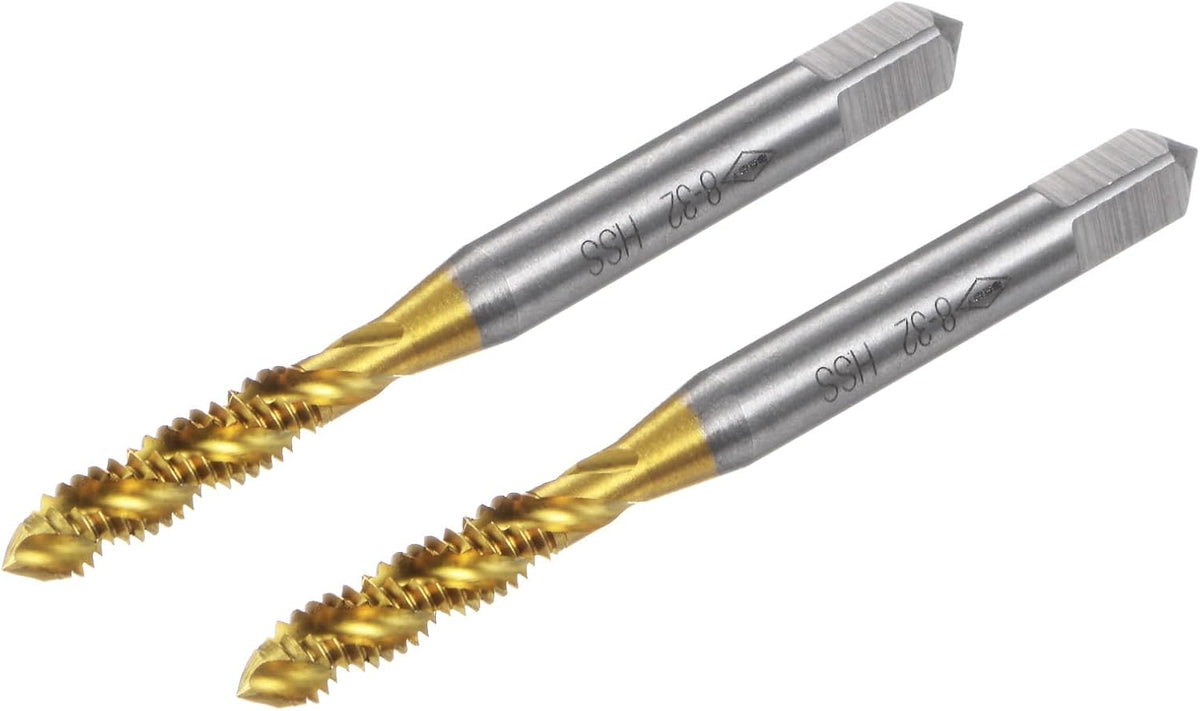uxcell 2pcs Spiral Flute Thread Taps, 8-32 UNC H2 Screw Threading Tap, Titanium Coated 6542 High Speed Steel Machine Tapping Tools for Machinist Repair