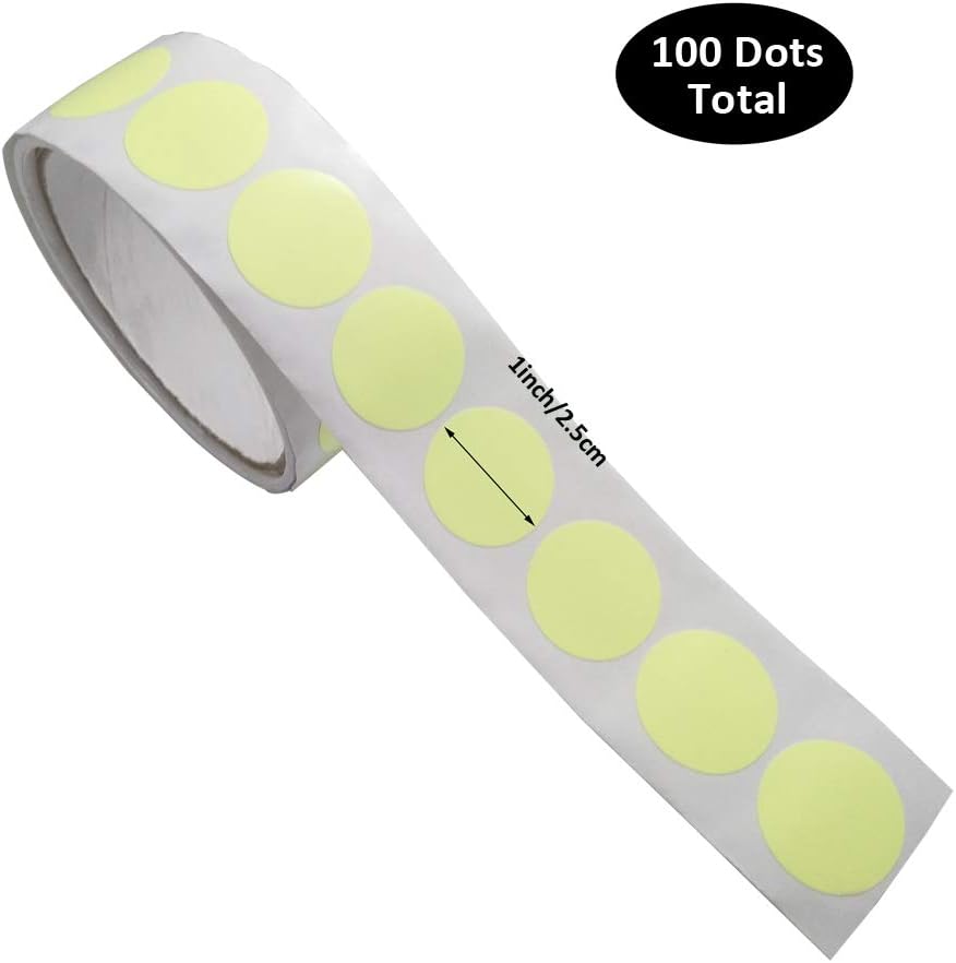 Glow in The Dark Tape Dots, 1 Inch Round, 100pcs, Glow Stickers