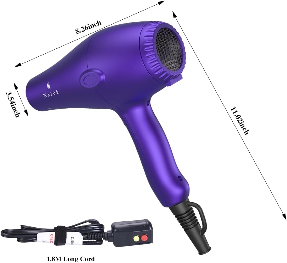 Powerful Hair Dryer - 1875W Ionic Blow Dryer with Diffuser, Nozzle, Comb | Professional Lightweight Fast Drying with