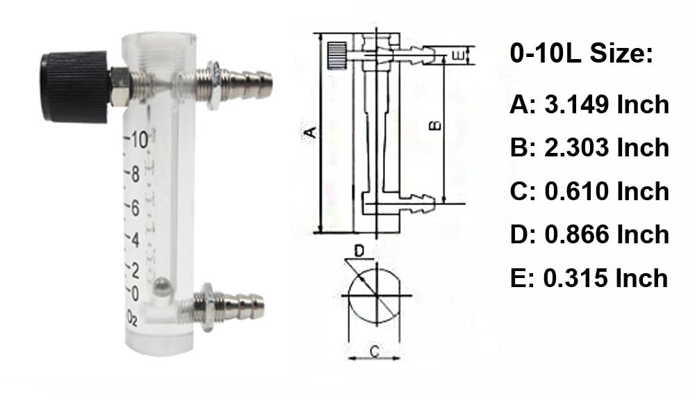 Oxygen Flow Meter 0-10LPM Flowmeter for Fluid Filtration System Oxygen Air Flowmeter Regulator Acylic Flow Meter with Control Valve for Oxygen/Air