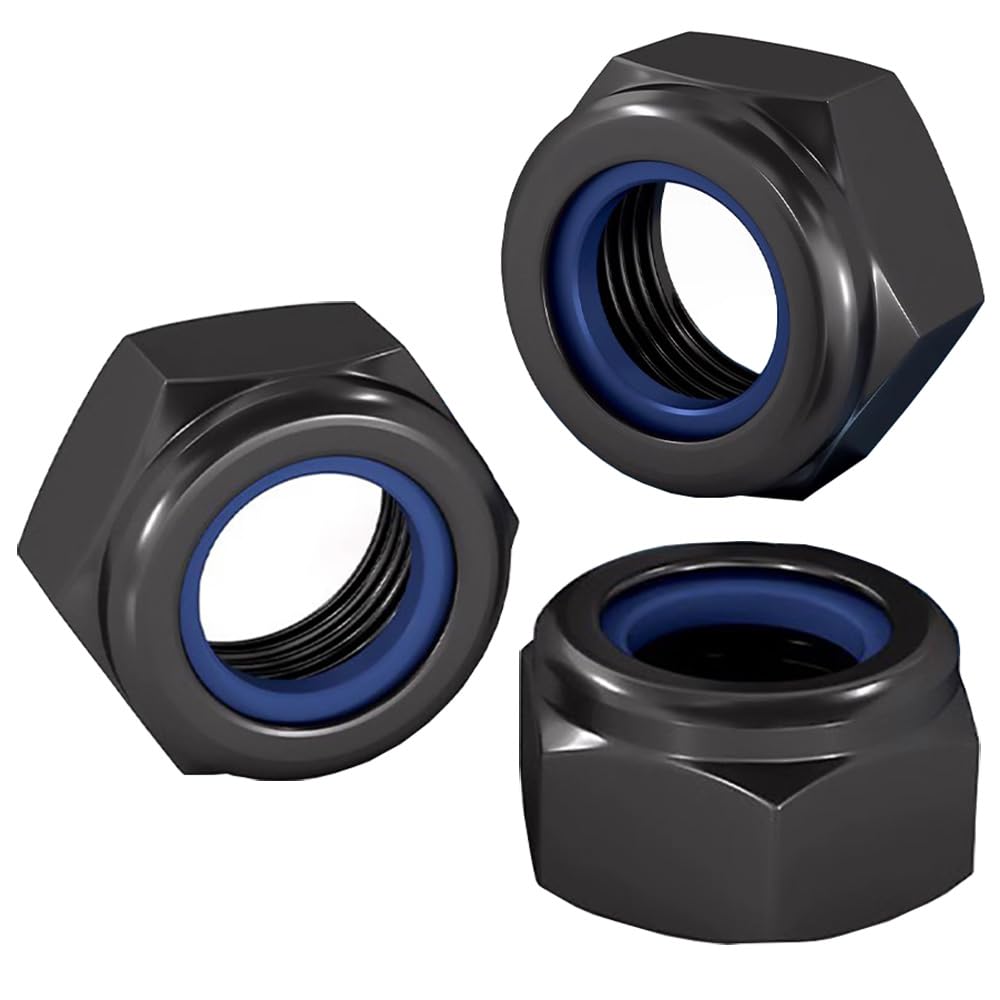 1/2-13 Lock Nut, Nylon Insert Hex Locknuts Locking Hex Nuts, Black e-Coating Stainless Steel, 20-Pack