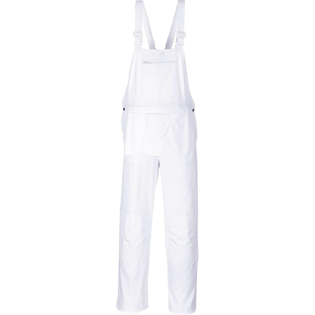 S810 Bolton White Cotton Painters Bib Overalls with Knee Pad Pockets, X Large | White, X Large, Regular Fit