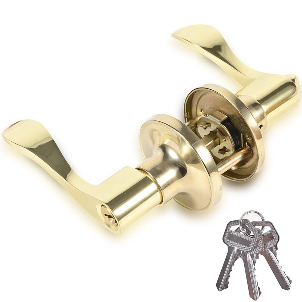 High-Security Stainless Steel Door Lever with Lock & Key(Gold)