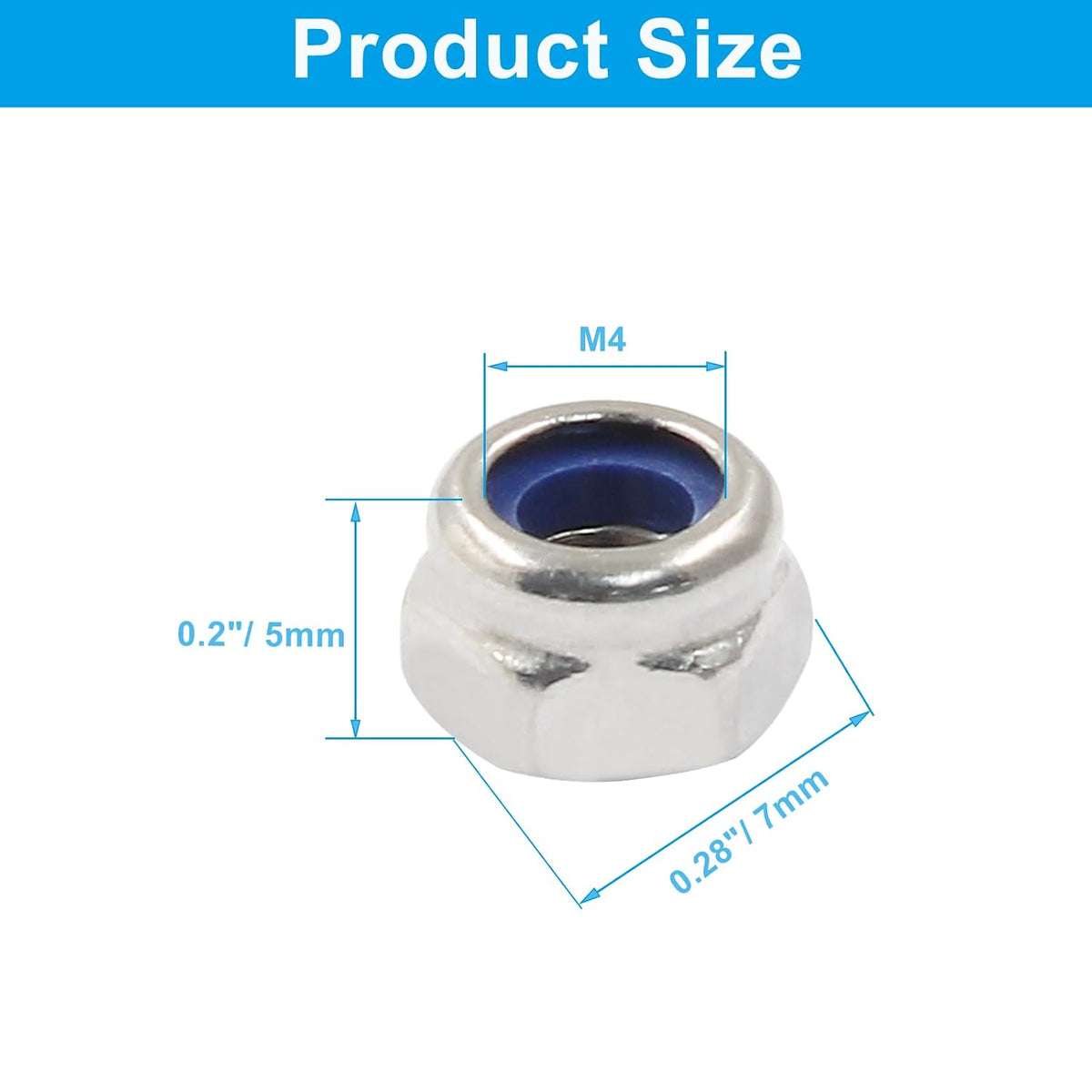 Hordion 100Pcs M4-0.7mm Nylon Lock Nut Stainless Steel Nylon Insert Locknut