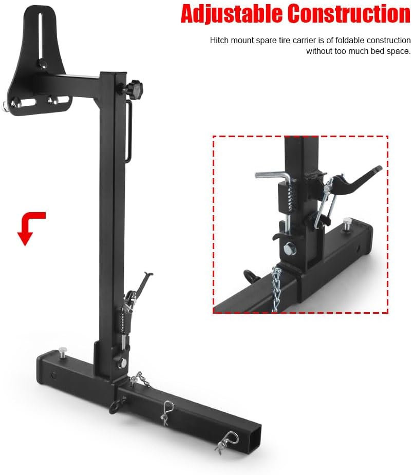 Adjustable RV Spare Tire Carrier Mount for Vans SUVs and Motorhomes, Fits 16" to 24" Wheels, Hitch with 2 Inch