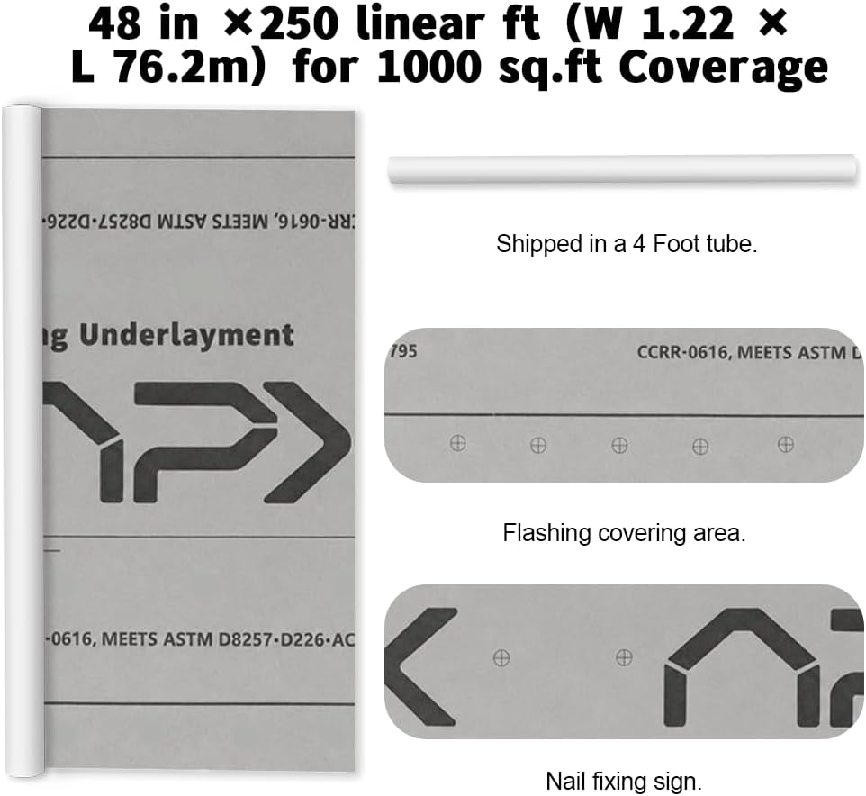 Roof Underlayment Roll Synthetic, Roofing Paper, 48in x 250ft.