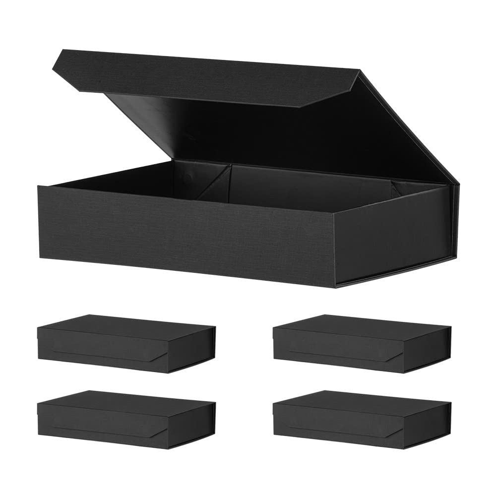 5-Pack Black Gift Boxes with Lids 12x8x2.5 Inches, Foldable