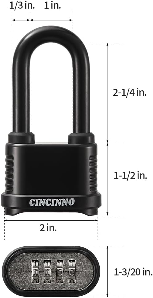 Weatherproof 4 Digit Combination Lock, Heavy Duty Combo Lock with Long Shackle for Outdoor Shed, Garage, Gate, Fence