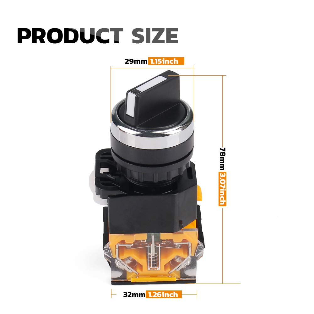 Rotary Switch 2 Positions Select Knob Waterproof Latching Rotary Selector Switch 5 Piece