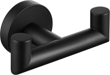 Double Towel Hook for Bathroom, Robe Coat Hook, Matte Black | Solid Rustproof SUS304 Stainless Steel, Bath Hand Towel