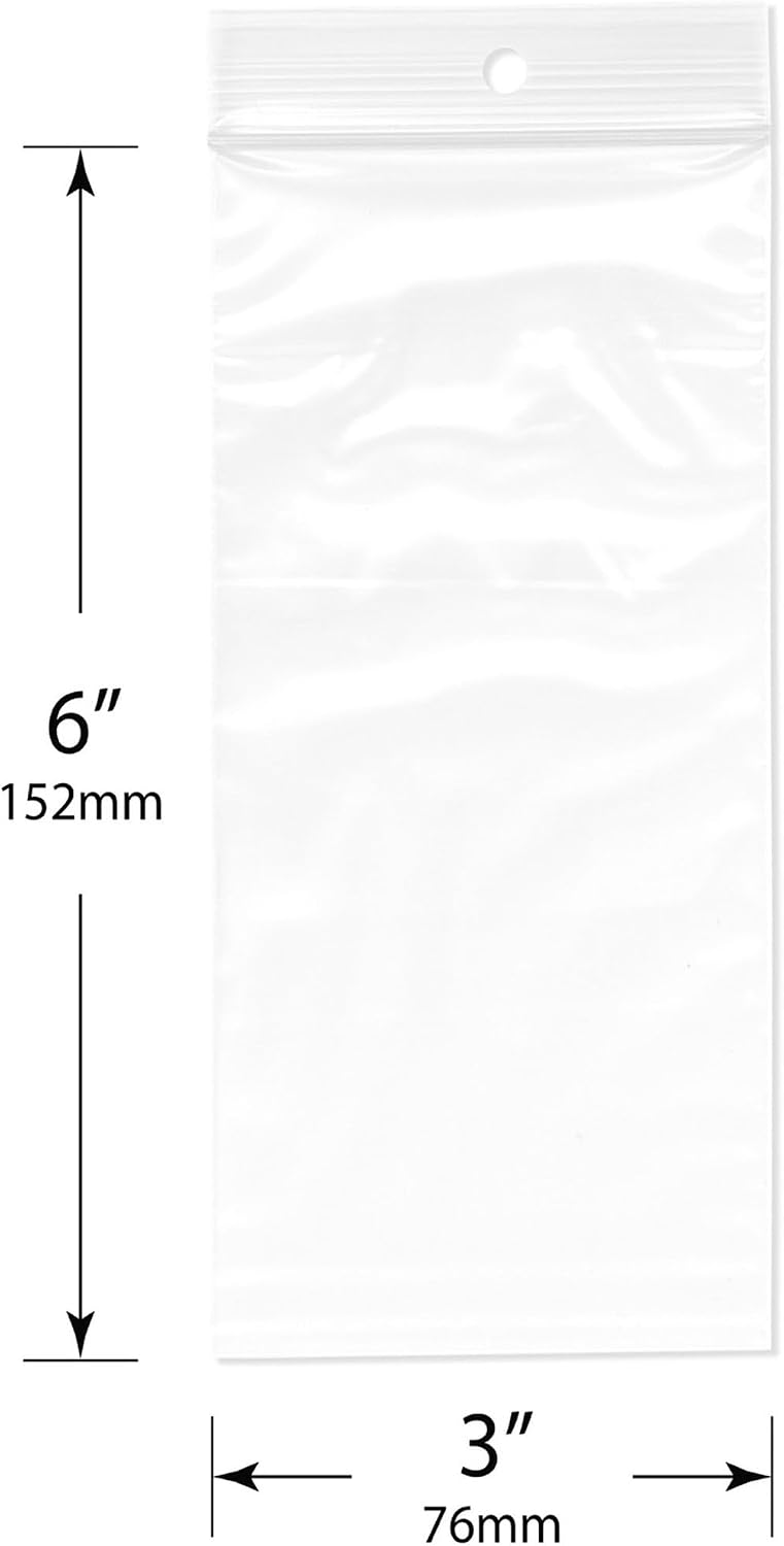 3 x 6 inch, 2 Mil Hang-Hole Zipper Reclosable Bags (Pack of 200)