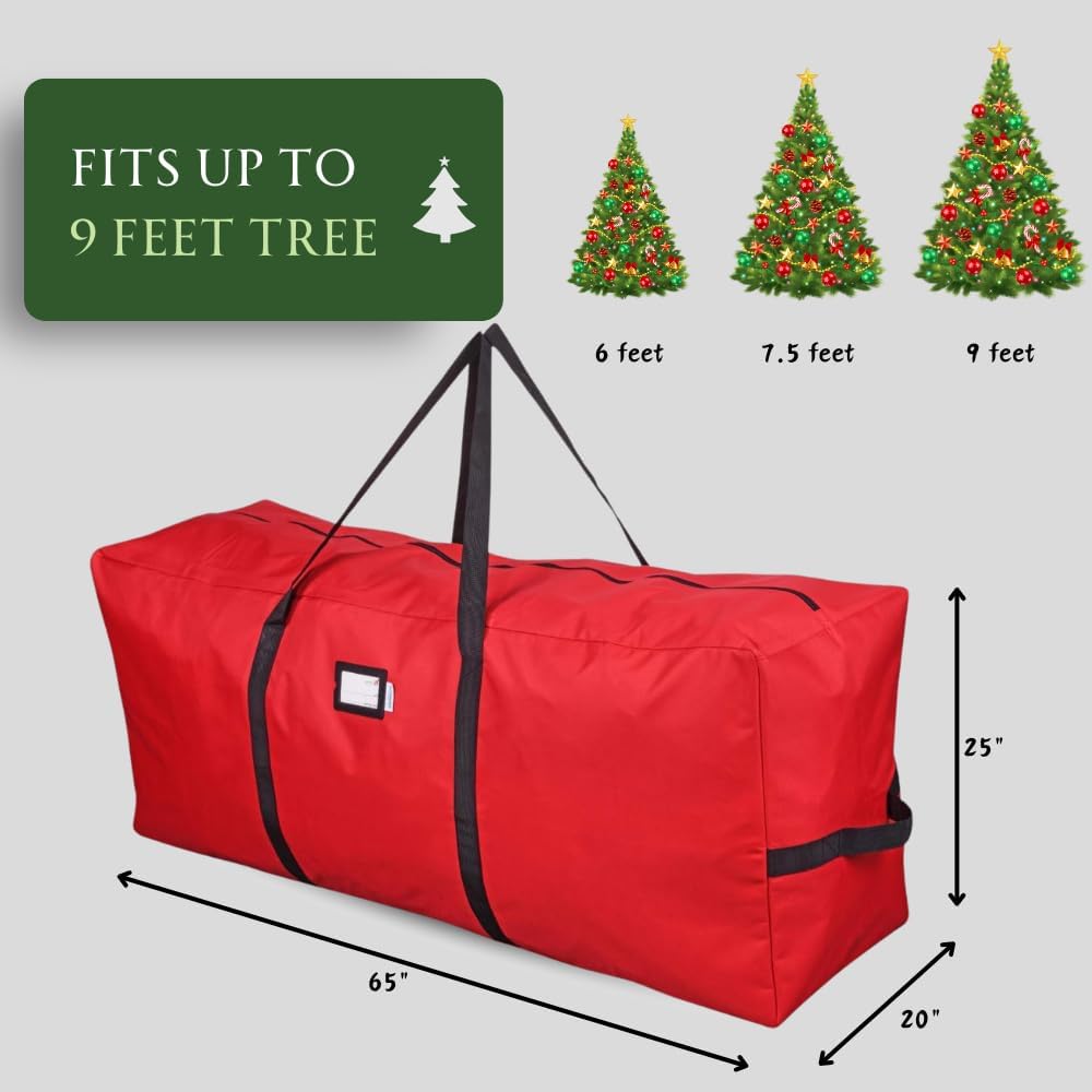 Heavy Duty Christmas Tree Storage Bag | Fits Up to 9 Ft. Tall Disassembled Tree | 25" Height X 20" Wide X 65" Long |