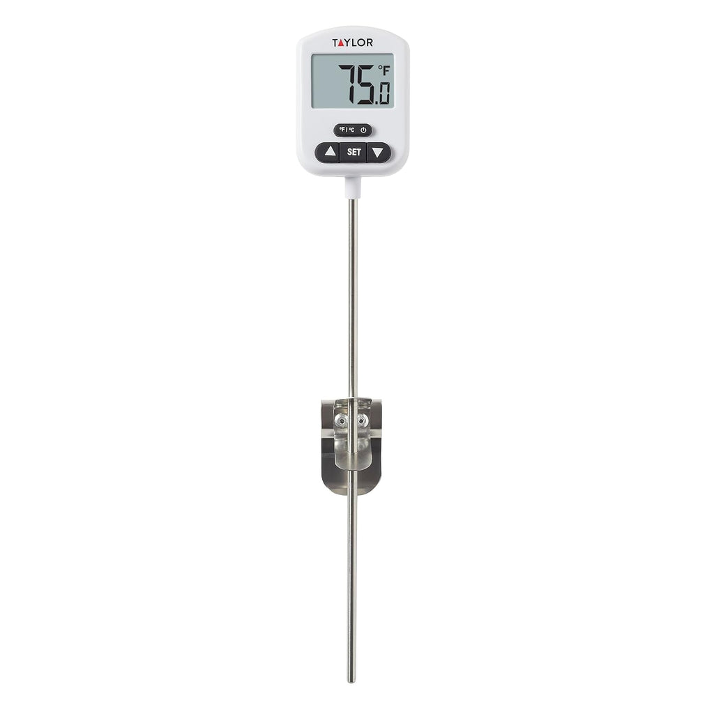 Programmable Digital Candy and Deep Fry Thermometer with Green Light Alert Display, Long Stem, and Adjustable Pan