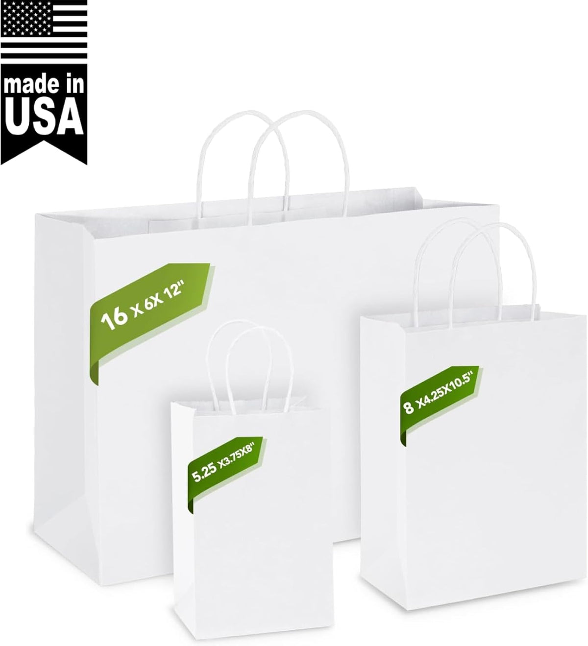 Gift Paper Bags with Handles White X-Large 16x6x12 Inch 25 Pack Bulk