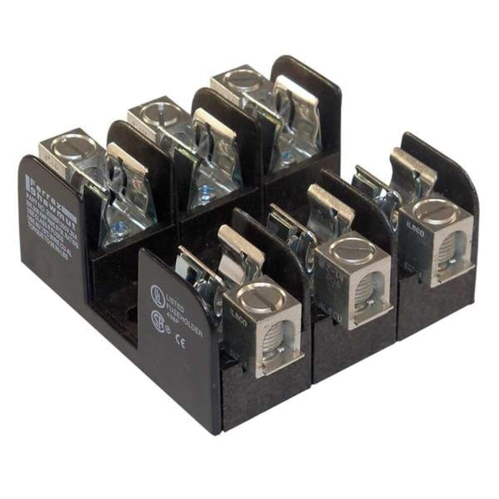 Mersen 20308 One-Time Class K-5 Recommended Fuse Block with Box Connector, 250V, 0-30 Ampere, 3 Pole