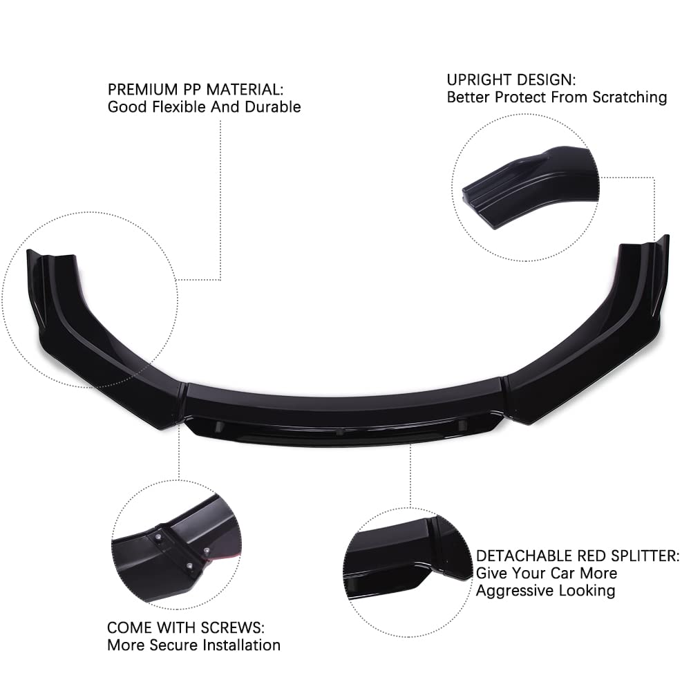 4PCS Universal Car Front Bumper Lip Body Kit Splitter Spoiler Diffuser Protector - Gloss Black,Black Tongue