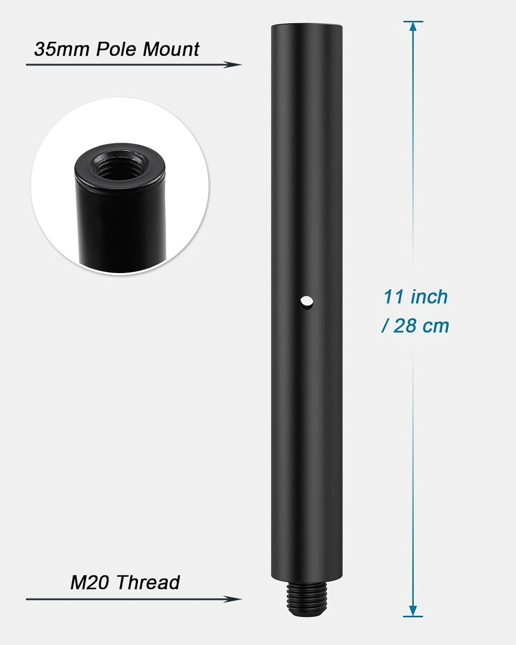 11 inch M20 Subwoofer Pole 35mm Speaker Pole Mount Extension Pole | 2-Pack, Extendable by Connecting Two Poles, M20