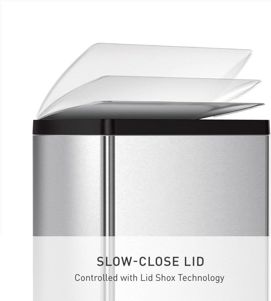 Rectangular Dual Compartment Recycling Kitchen Step Trash Can, 46 Liter, Brushed Stainless Steel