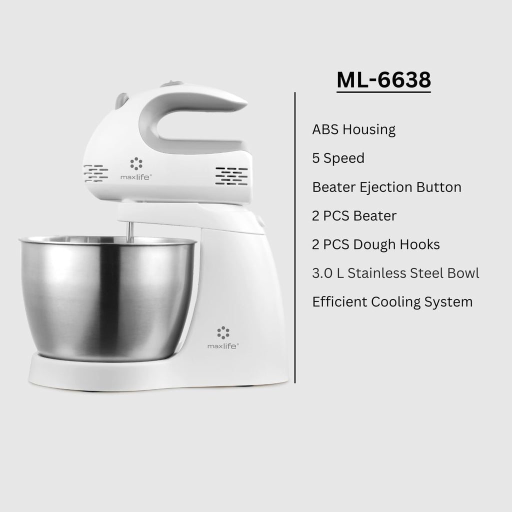 3.2 Quarts Stand Mixer - 5-Speed Electric Powerful Stand Mixer, White, with Stainless Steel Bowl, Dough Hooks, Beaters