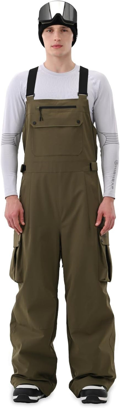 Mens Ski Bib 3L Baggy Snowboard Pants Snow Overalls | 30K Waterproof, 25K Breathable, Loose Fit, Drop-Seat Design