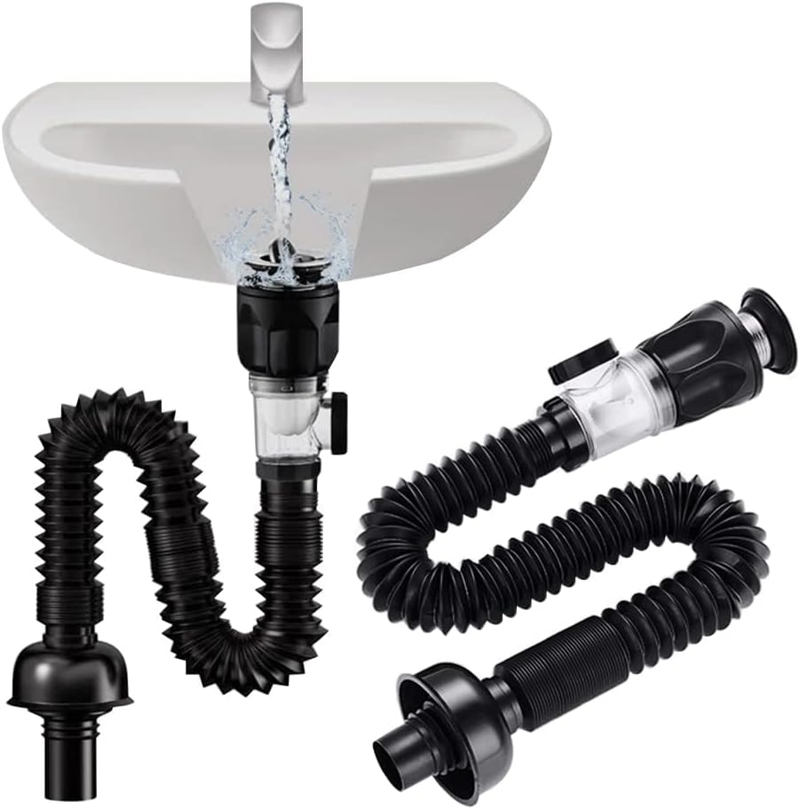 Bathroom Sink Drain Kit with Flexible P-Trap Pipe Bathroom Sink Drain Pipe | for 1-1/4" and 1-1/2" Hole, No Leakage