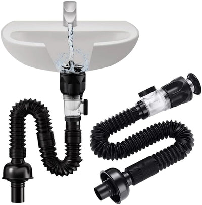 Bathroom Sink Drain Kit with Flexible P-Trap Pipe Bathroom Sink Drain Pipe | for 1-1/4" and 1-1/2" Hole, No Leakage